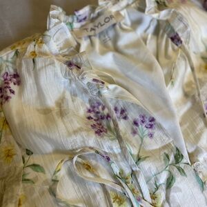 Taylor White-Ivory Dress with Floral Accents